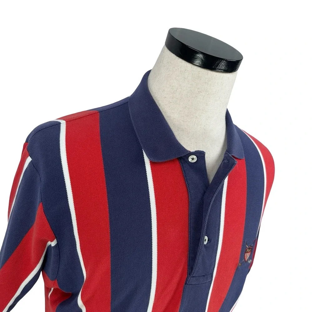 Vintage Polo Ralph Lauren Golf Crest Polo Shirt Men Medium Red Navy Blue Striped